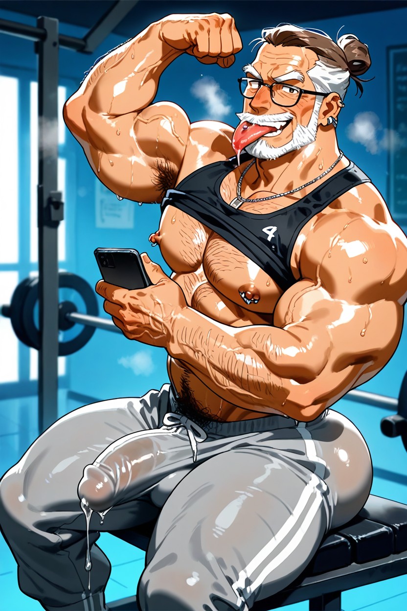 Big Hands, Nipples Perking Under Tank Top, Tongue Piercing AI Gay Porn