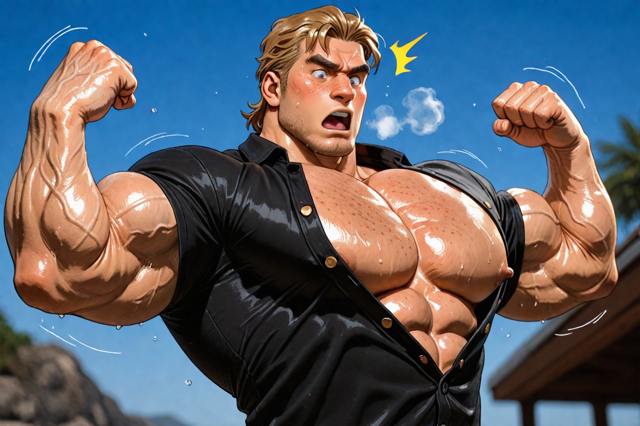 Blonde Hair, Massaging Pectorals, Ripped Shirt AI Gay Porn