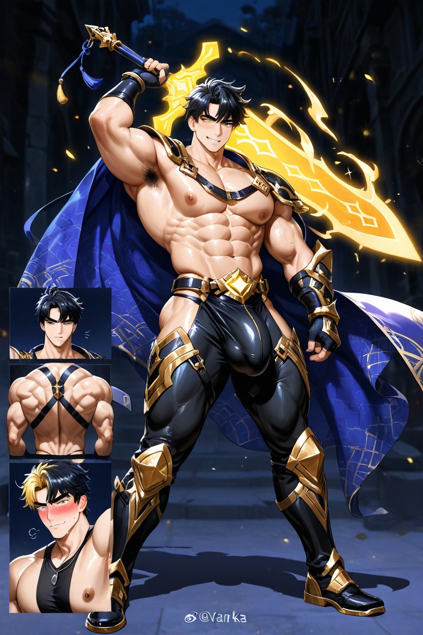 Handsome Korean Idol Face, Holding A Glowing Magical Sword, 多重视角 AI同性戀黃片