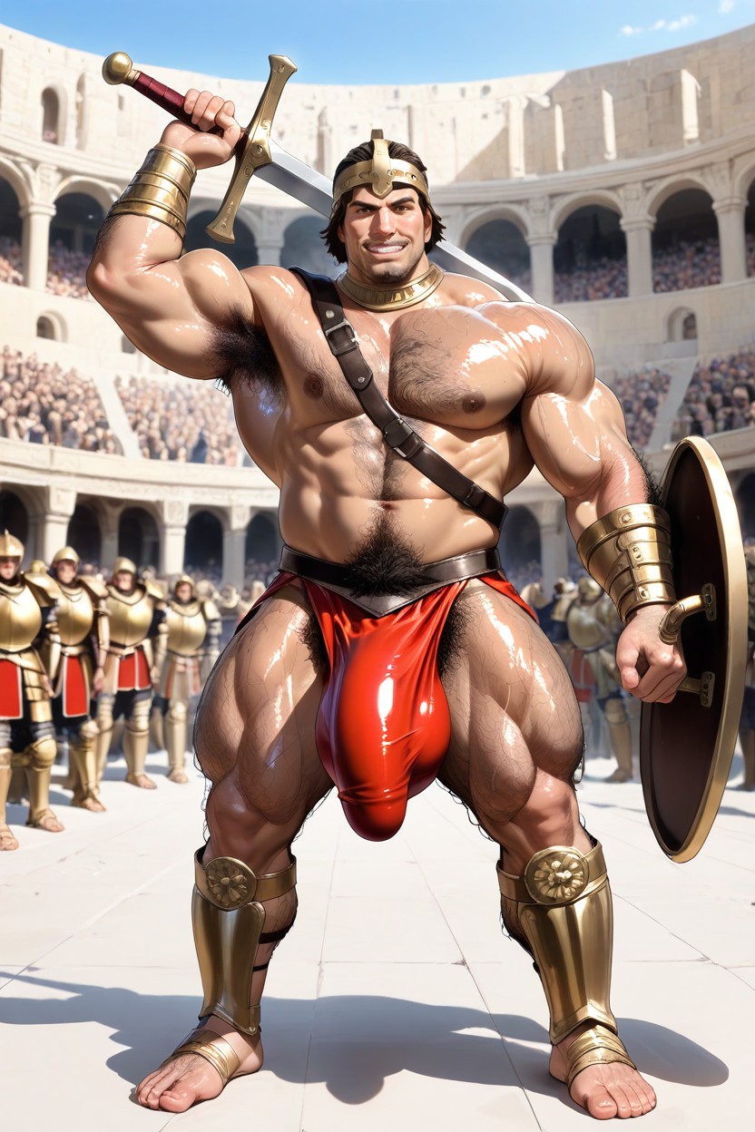 Excessive Hairy Chest, Hairy Arms, Gladiator AI Gay Porn