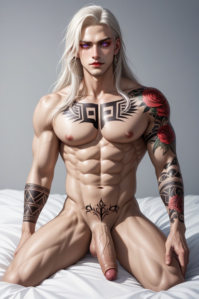 Albino, Long Length, Purple Eyes AI Gay Porn