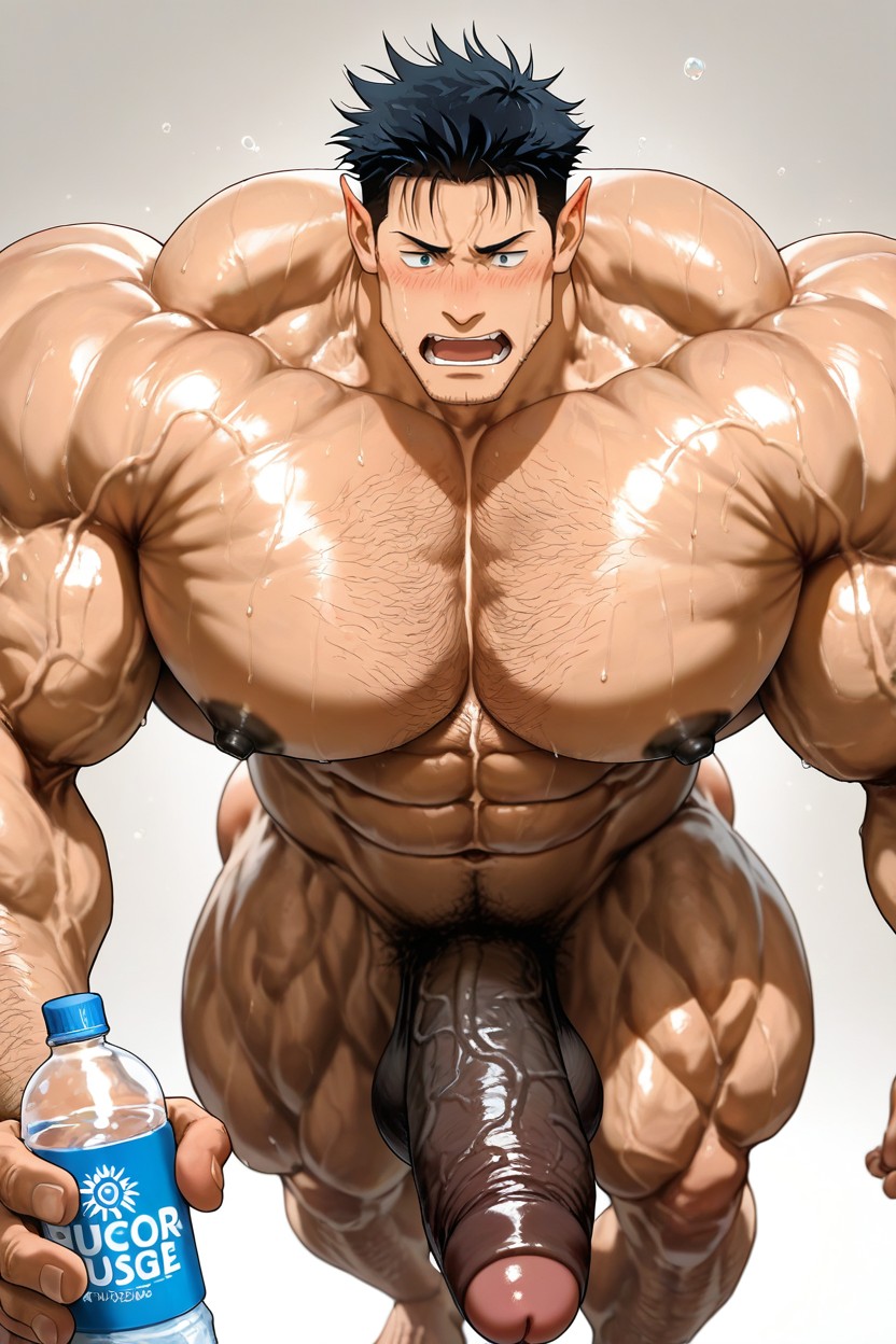 Perspective, Hyper Exaggerated Gigantic Muscle Physique, No Tits AI Gay Porn