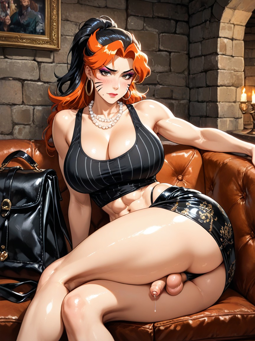 Light Peach-toned Skin With Prominent Dark Brown Feline "whisker" Stripes Painted Across Each Of His Cheeks, Fit, Rounded Breasts AI Gay Porn