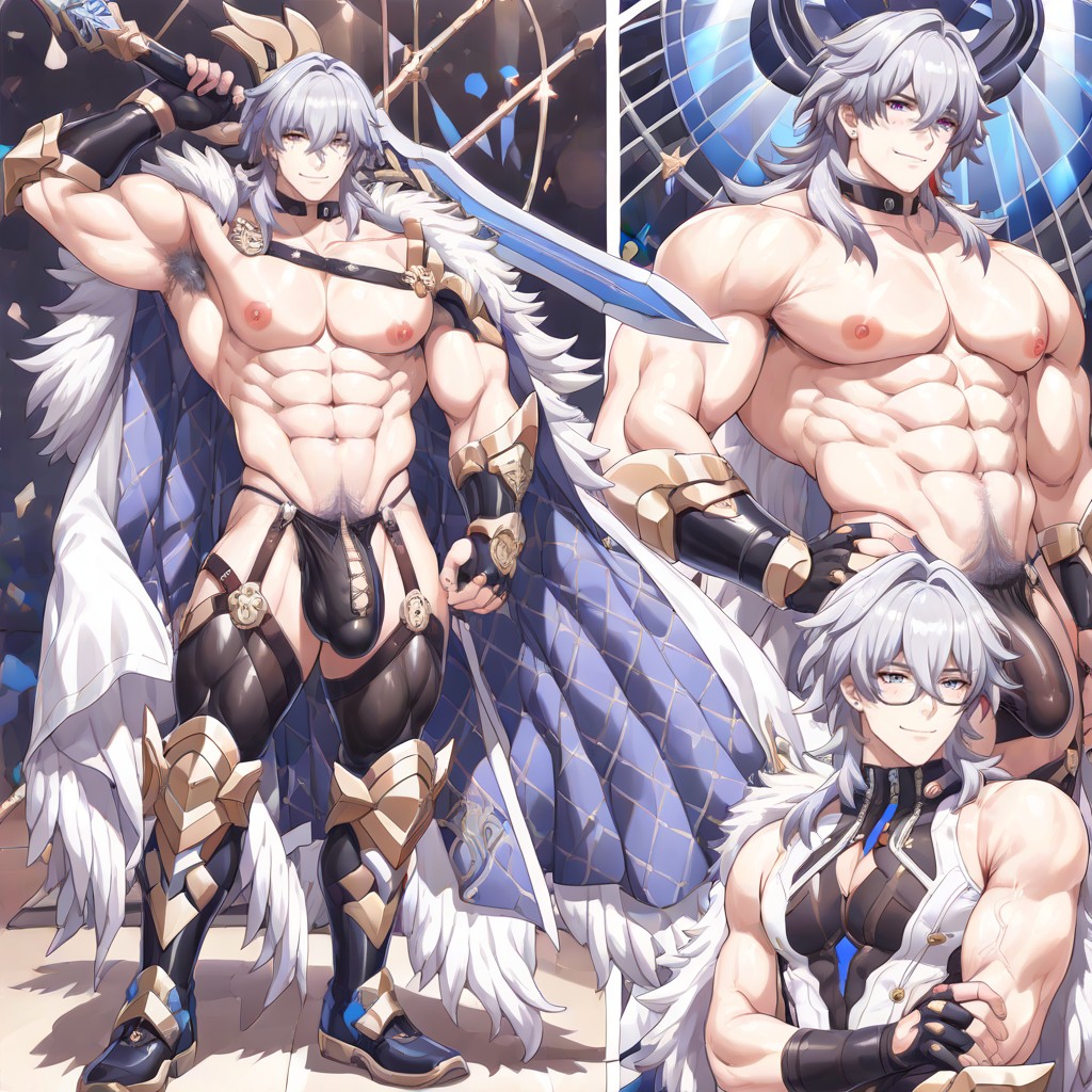 Veins, Multiple Hair Color Man, Simple Background AI Gay Porn