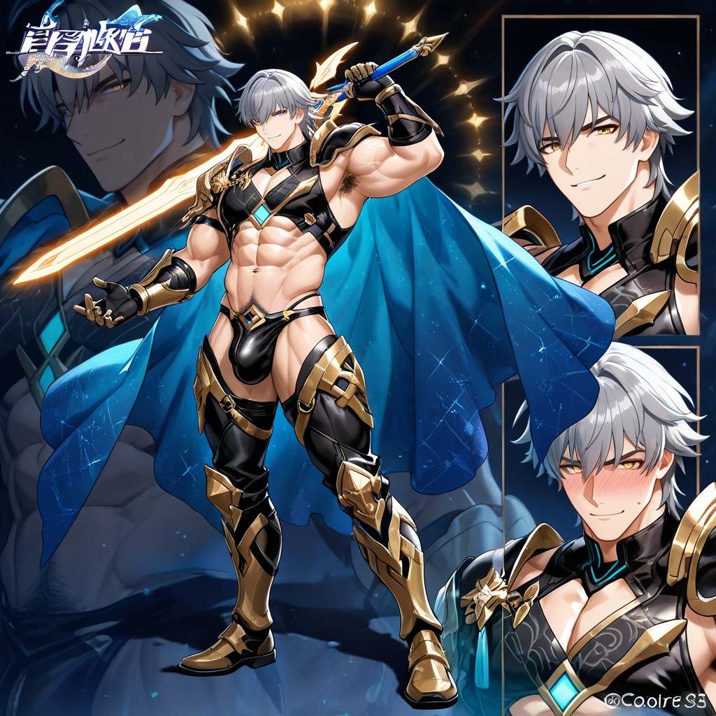 Exposed Large Penis, Holding A Glowing Magical Sword, Armpit Hair Porno gay IA