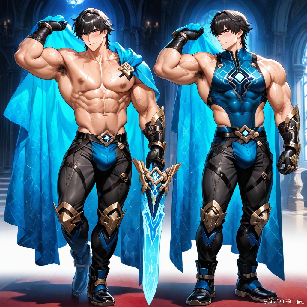Full Body, K Resolution, Indigo Flowing Cloak AI Gay Porn