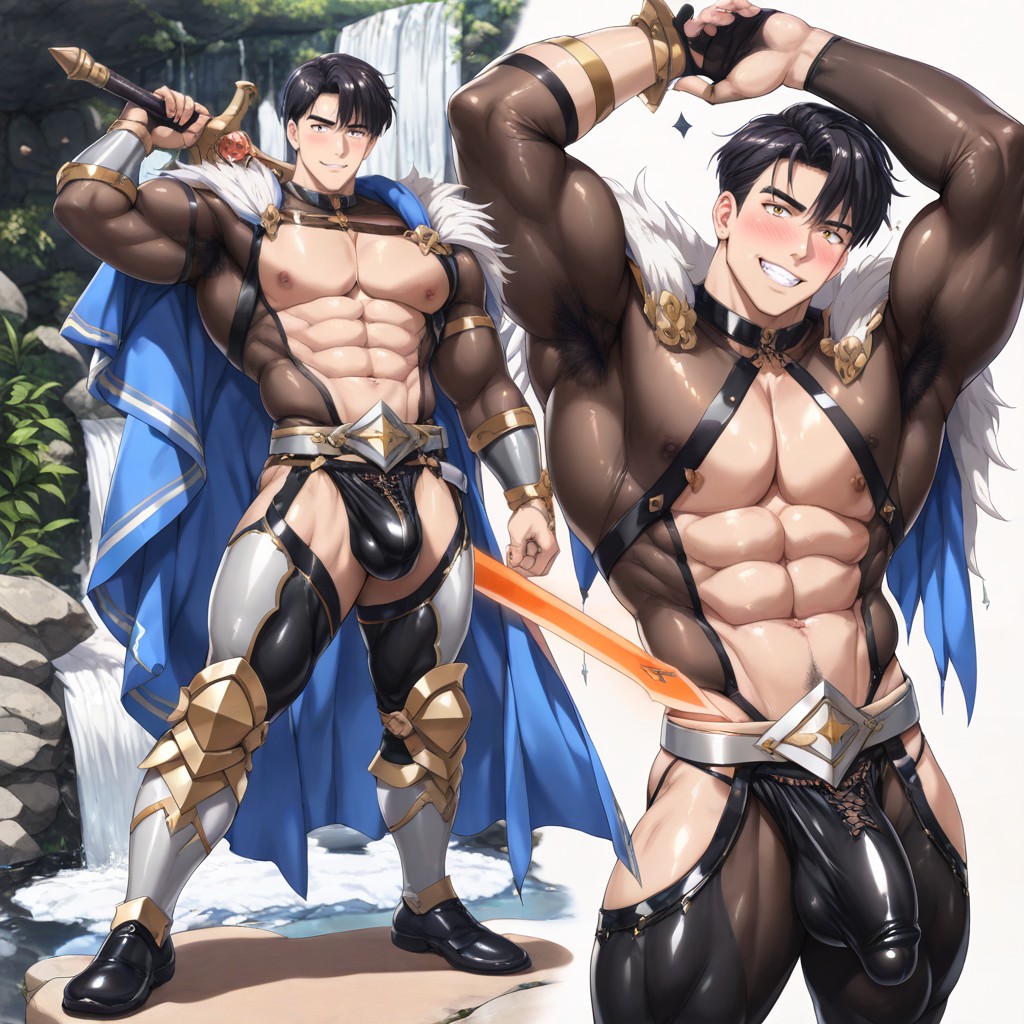 One Arm Up, Handsome Korean Idol Face, Dramatic Shadows AI Gay Porn