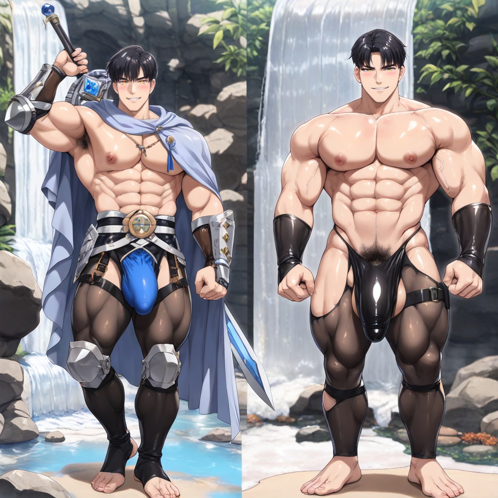 Handsome Korean Idol Face, Hyper-muscular Ripped Physique, Intricate Armor Plating AI Gay Porn
