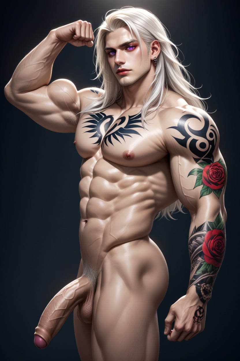 Long Length Hair, Multi-colored Tattoos, Seductive Look Porno gay IA
