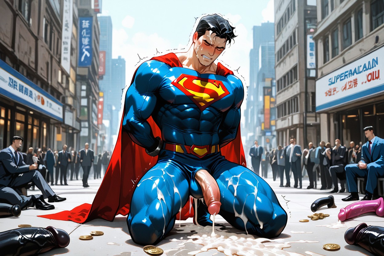Blue Eyes, Crowd Scene, Superman Blue Suit Very Ripped AI Gay Porn