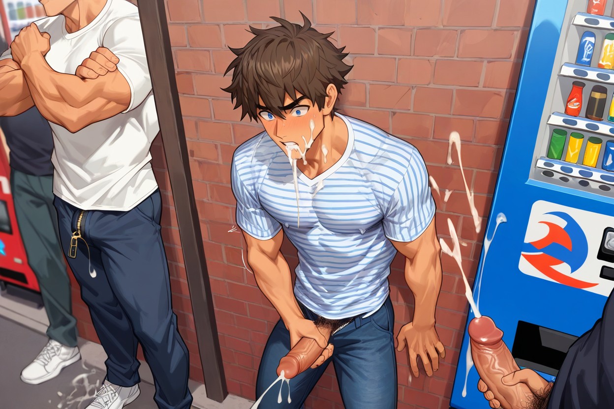 One Hand Touching Dick, Face Of A Perverted Man, Hiding Behind Vending Machine AI Gay Porn