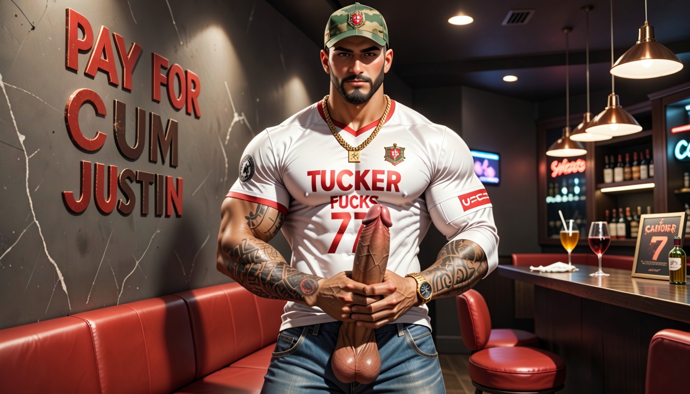 Flushed Red Face, Carved Into Wall Reads 'pay For Cum Justin', Not Shy AI Gay Porn