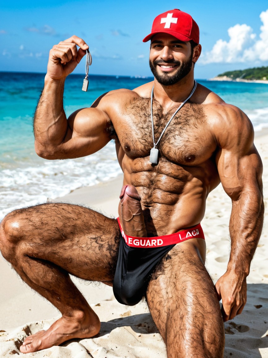 Smug Expression, Dark Brown Skin, Summer AI Gay Porn