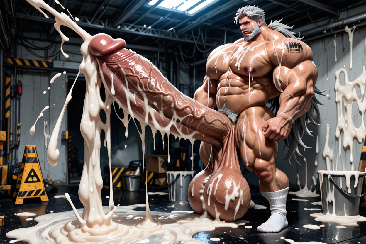 Hyper Detailed Genitals, Body Coated With White Liquid, Massive White Liquid AI Gay Porn