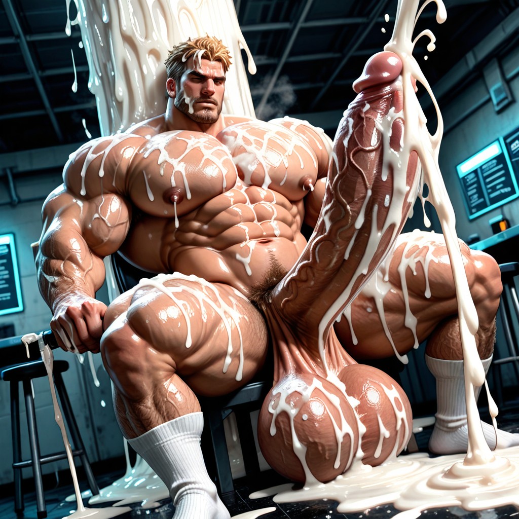 Hairy Testicles, Cum On Face, White Liquid On Testicles AI Gay Porn