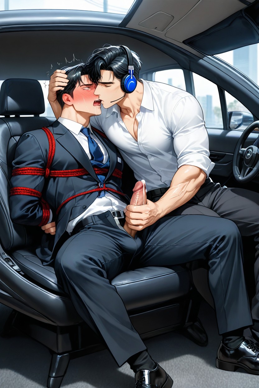 Kiss, Black Hair, Muscular AI Gay Porn