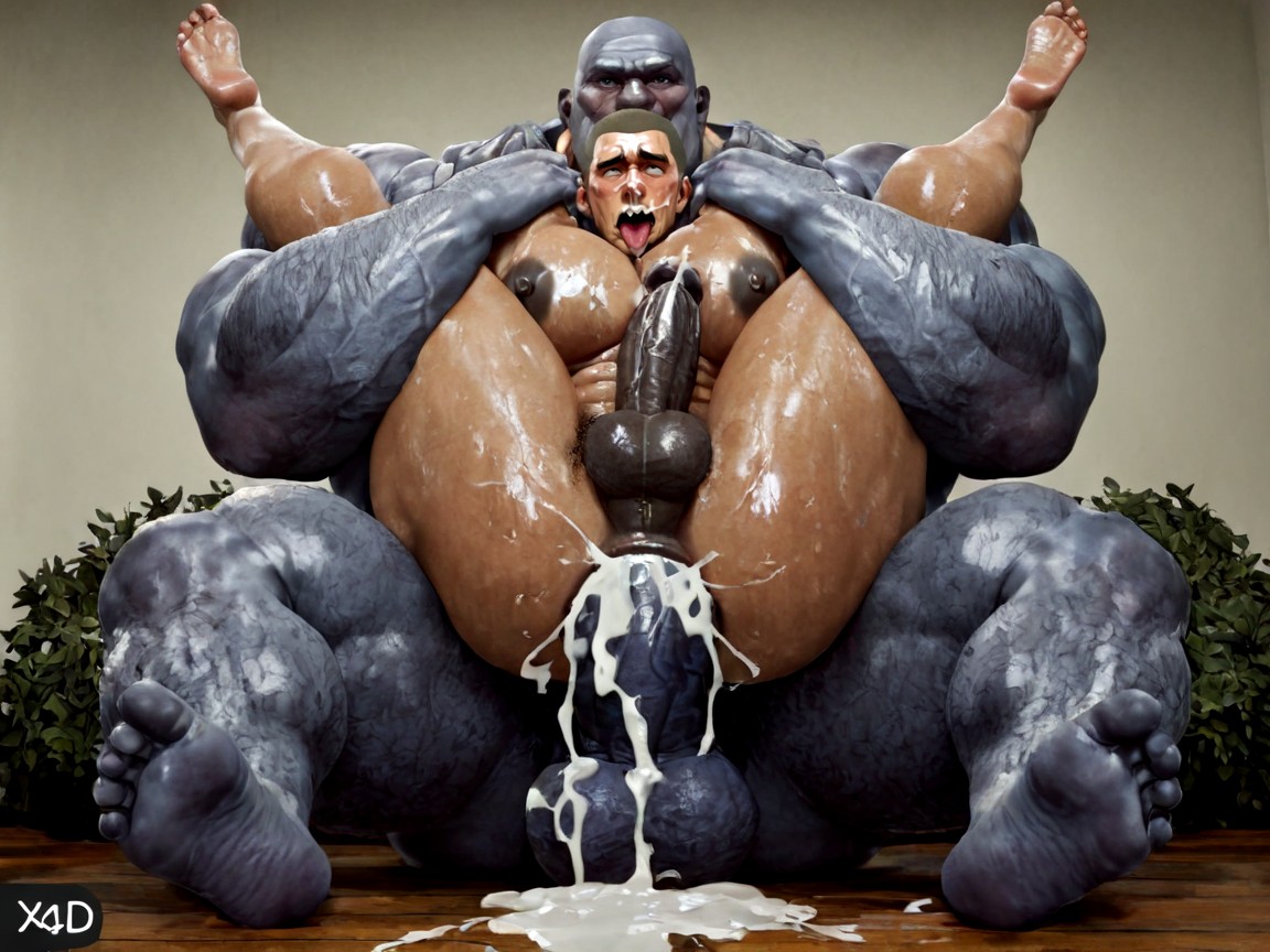 Huge Massive Cock, Realistic, Bottom Is Heavily Drooling AI Gay Porn