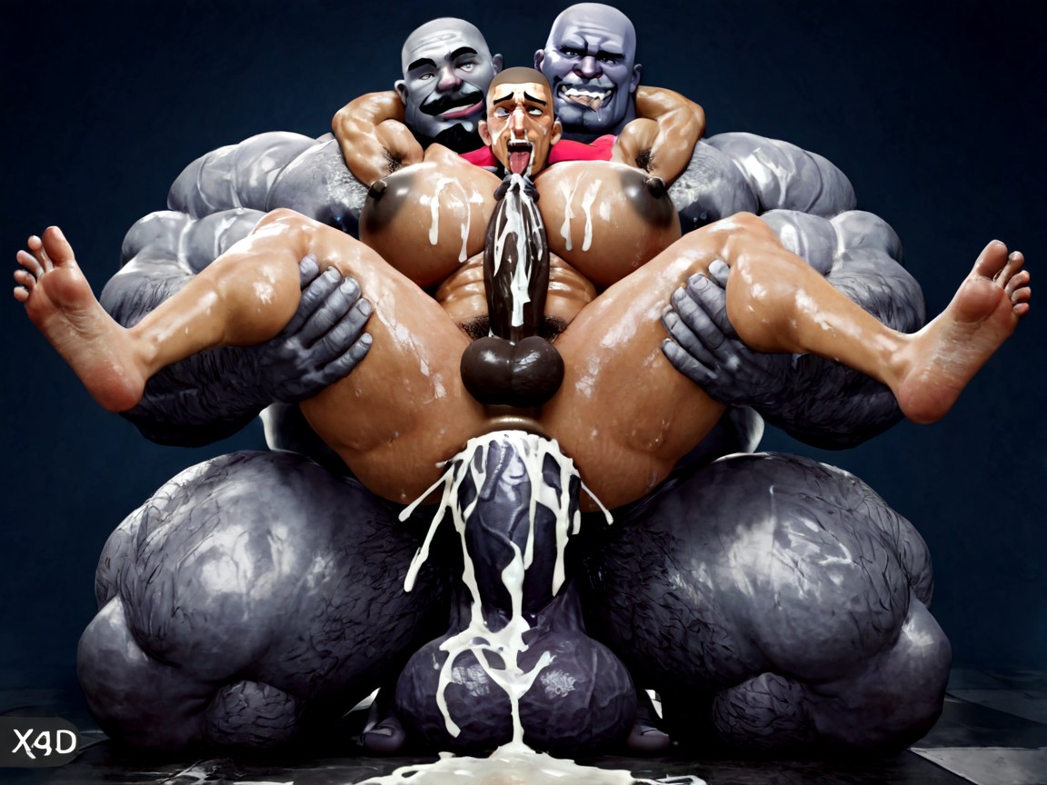 Horny, Giant Masculine Grandpa On All Four Over Mature Man, Simple Background AI Gay Porn