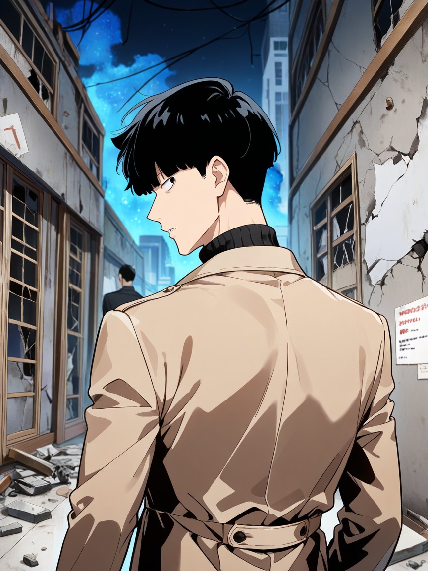 Clothed, Night, Cracked Concrete Walls AI Gay Porn