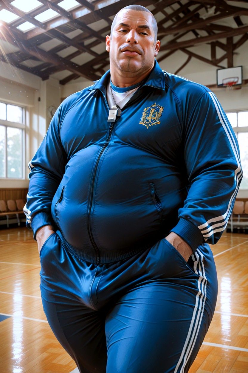 Standing, Condescending Manner, Obese Build AI Gay Porn