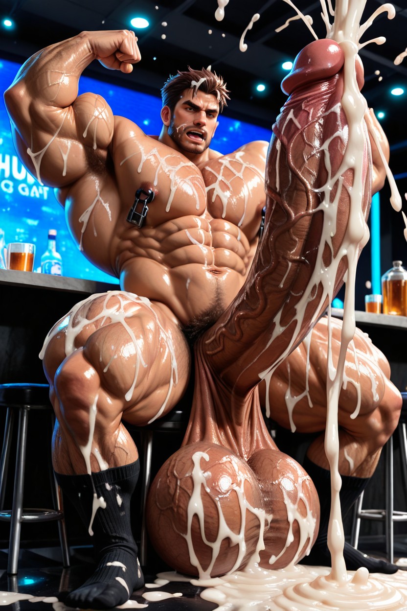 Hyper Cum, Humongous Thick Penis, Cum On Stomach AI Gay Porn