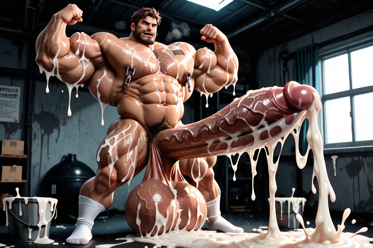 Thick Penis, Hyper Wet Penis, Side View AI Gay Porn