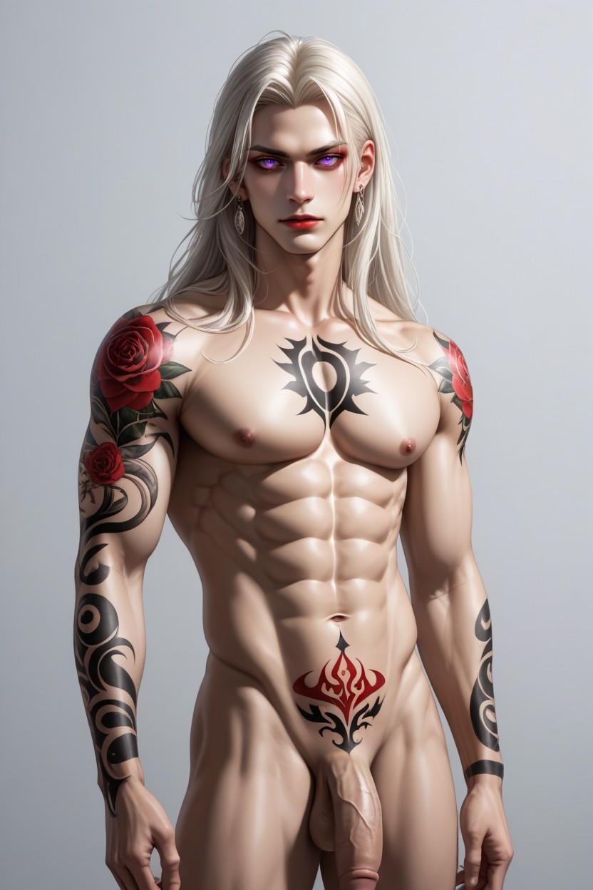 Multi-colored Tattoos, Platinum Blonde Hair, Prfect Male Body AI Gay Porn