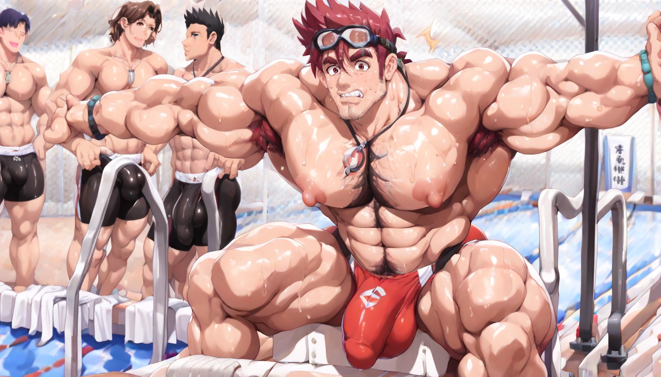 Speedo Bulge Hangs Very Low, Two Handsome Men, Wet Speedo AI Gay Porn