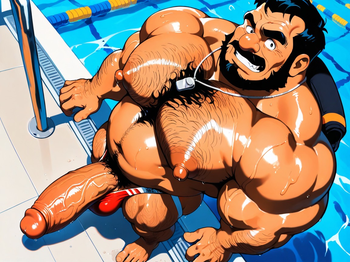 Full Body Profiles, Giant Curly Hair Strands Cover Chest Entirely, Shaved Head AI Gay Porn