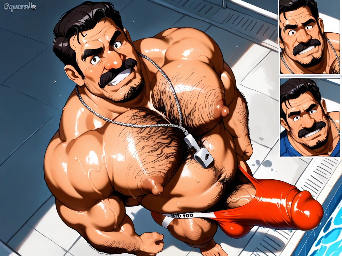 White Waist Band, Hyper Pecs, Pool Deck Outside AI Gay Porn