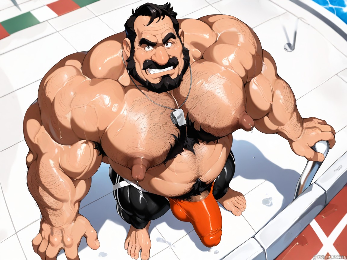 Penis Fully Covered By Striped Jockstrap, Penis Does Not Poke Out Of Jockstrap, Penis Bulge Sagging Excessively Far Down To Floor Porno gay IA