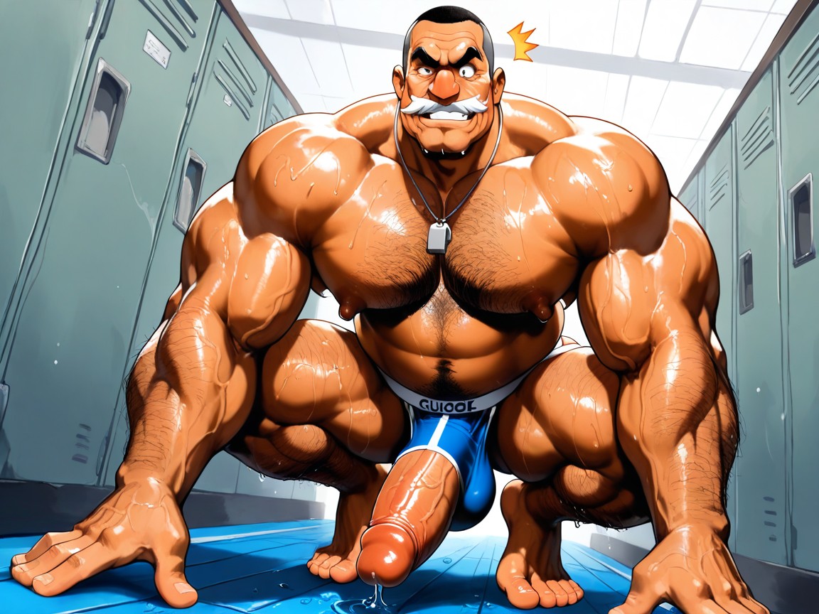 Mamimi Style, Penis Bulge Sagging Excessively Low Stretching Fabric Aggressively, White And Red Speedos AI Gay Porn