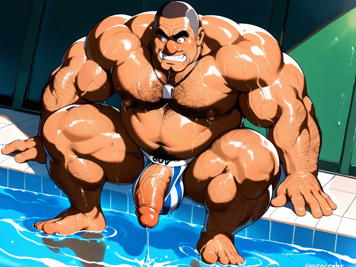 Penis Fully Covered By Striped Jockstrap, Masculine Features, Penis Bulge Is Entirely Covered By Stretching Jockstrap Fabric AI Gay Porn