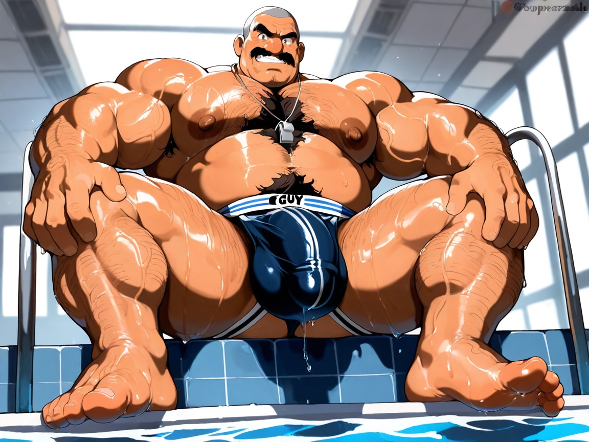 Fat, Large Round Nose, Wet Spandex Jockstrap Fabric Stretching Low AI Gay Porn