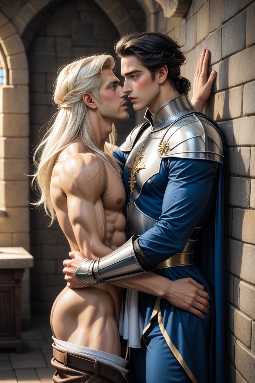 Males Only, Muscular And Tall Body, Prince Charming Is Bottom AI Gay Porn