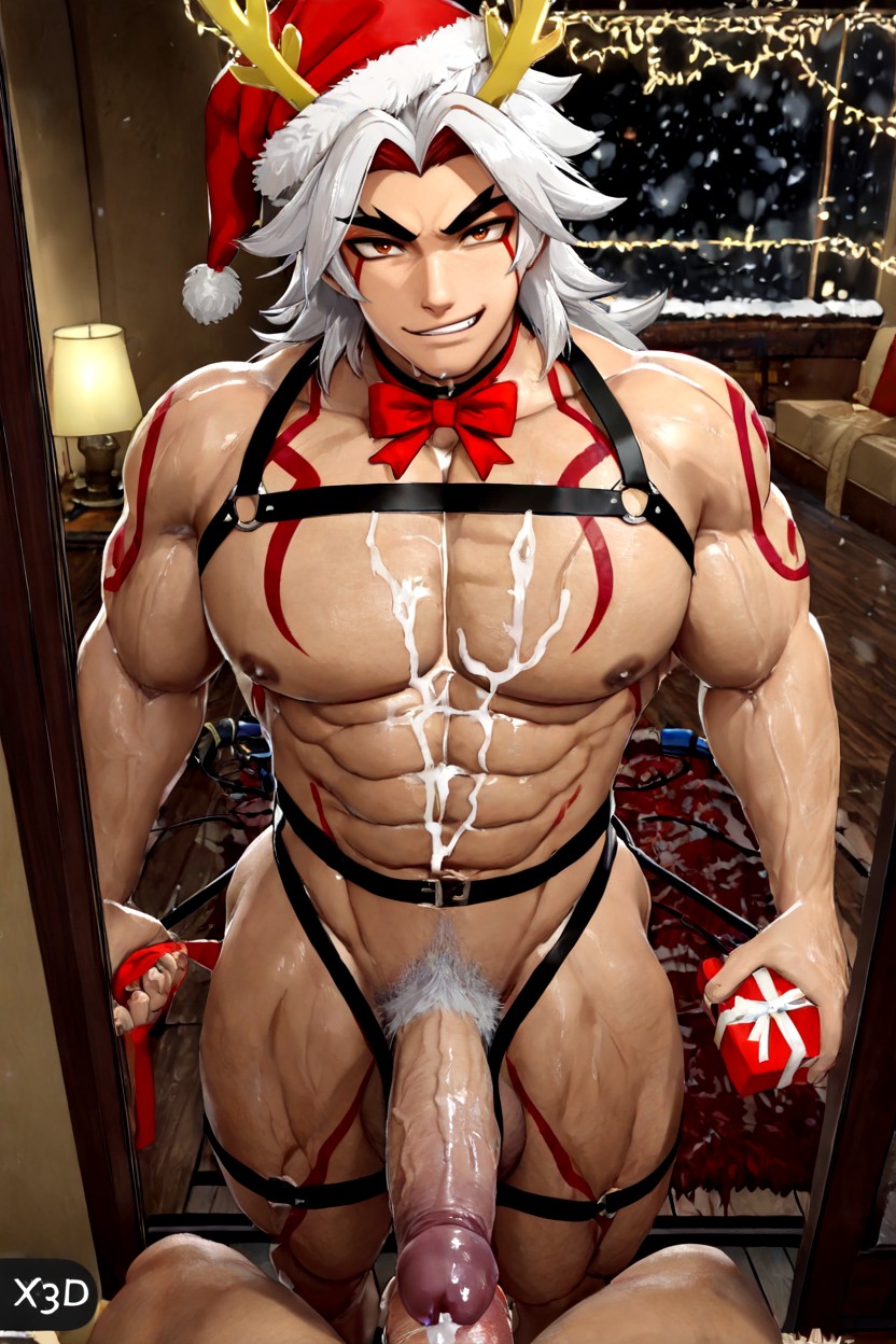 Wearing A Festive Bow Tie, 25+, Hand Holding Wrapped Gifts AI Gay Porn