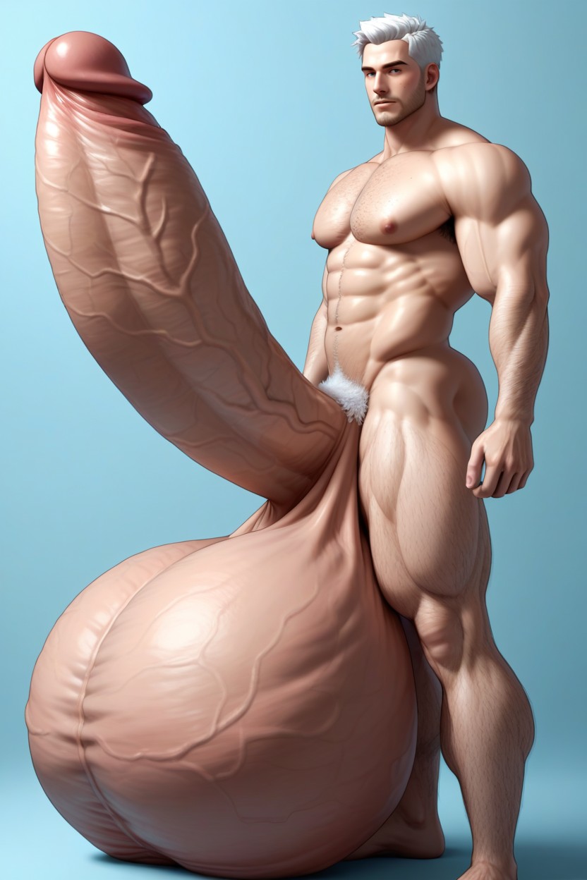 White Pubic Hair, Growing Cock, Penis Bigger Than Body AI Gay Porn