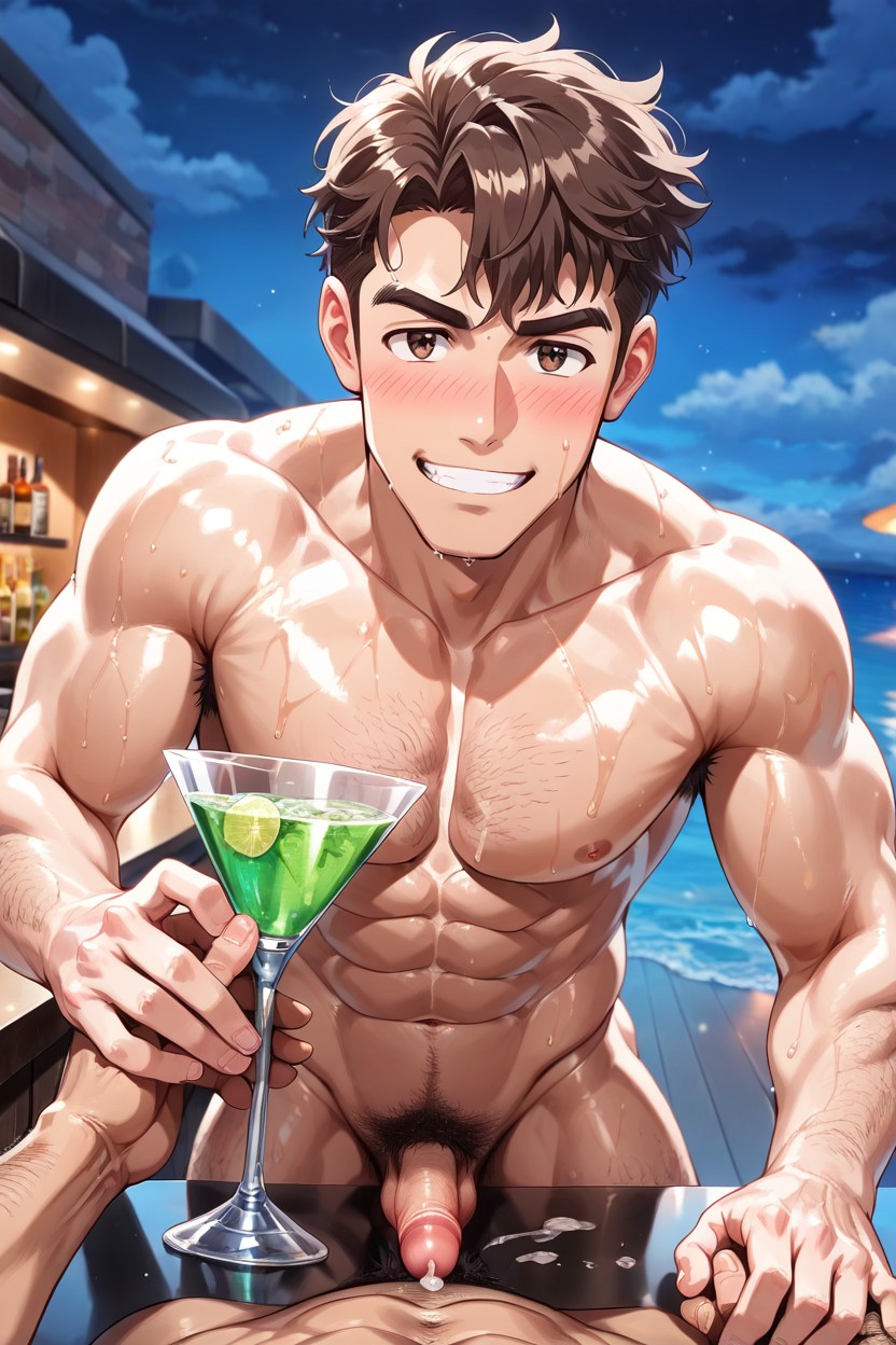 No Beard, Right Hand Holding A Martini Glass, Male Yo AI Gay Porn