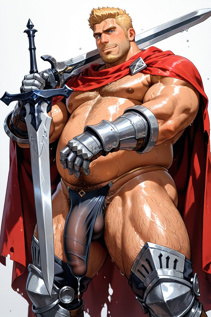 Red Cloak, Clean Shaven, Hyper Mascular Body AI Gay Porn
