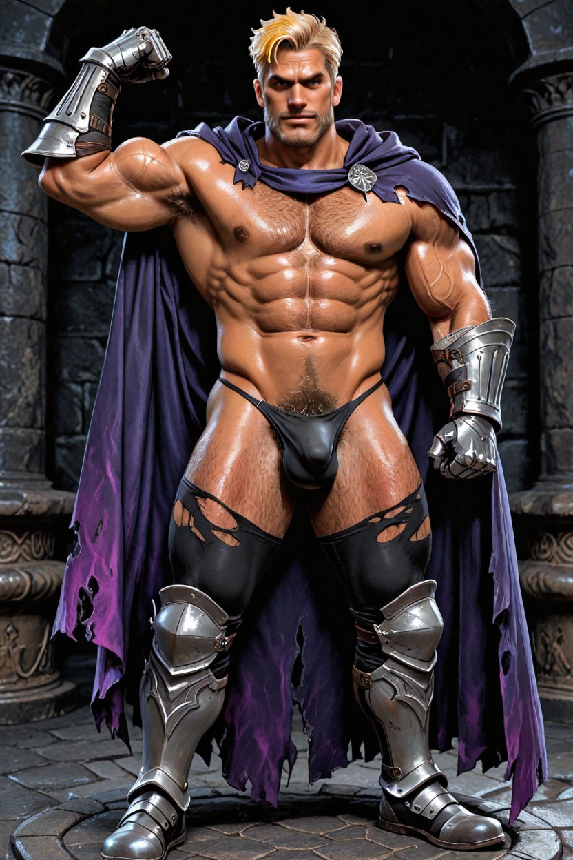 Clean Shaven, Knight Leggings, Muscular AI Gay Porn