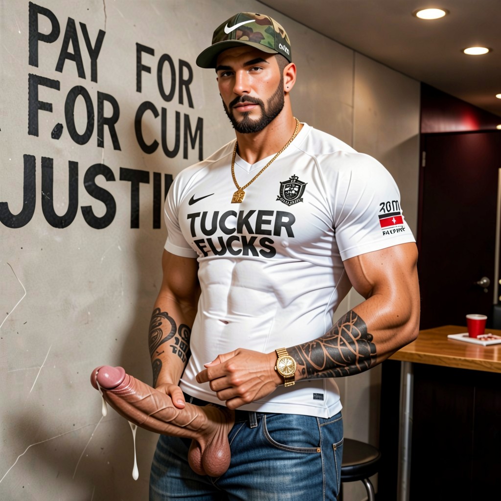 Carved Into Wall Reads 'pay For Cum Justin', Controlling, Flushed Red Face AI Gay Porn