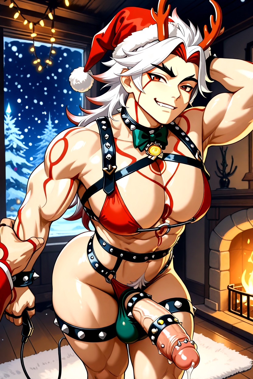 Wearing A Festive Bow Tie, Big Pecs, Arataki Itto From Genshin Impact AI Gay Porn