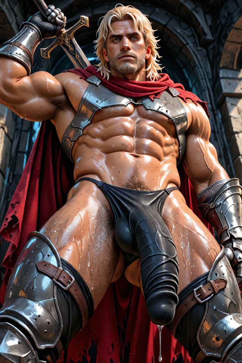 Penis Bulge, Clean Shaven, Tanned Skin AI Gay Porn