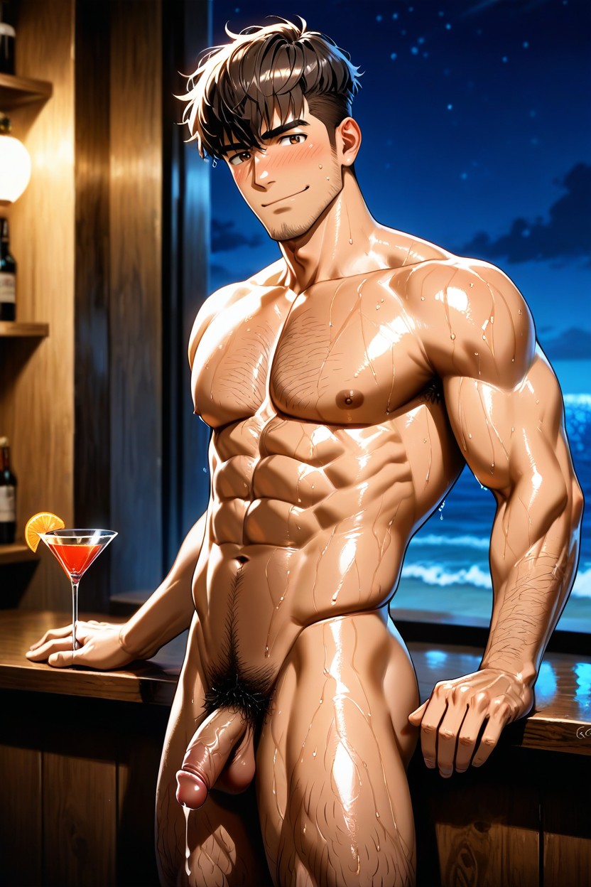 The Cock Is Erect, Armpit Hair, No Stubble AI Gay Porn