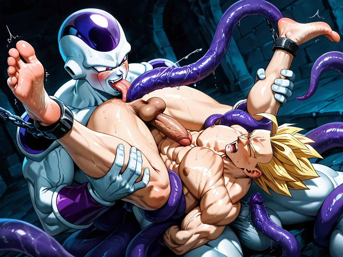 Multiple Hands Grabbing His Arms And Legs, Blonde Gohan, Navel Penetration With Tongue AI Gay Porn