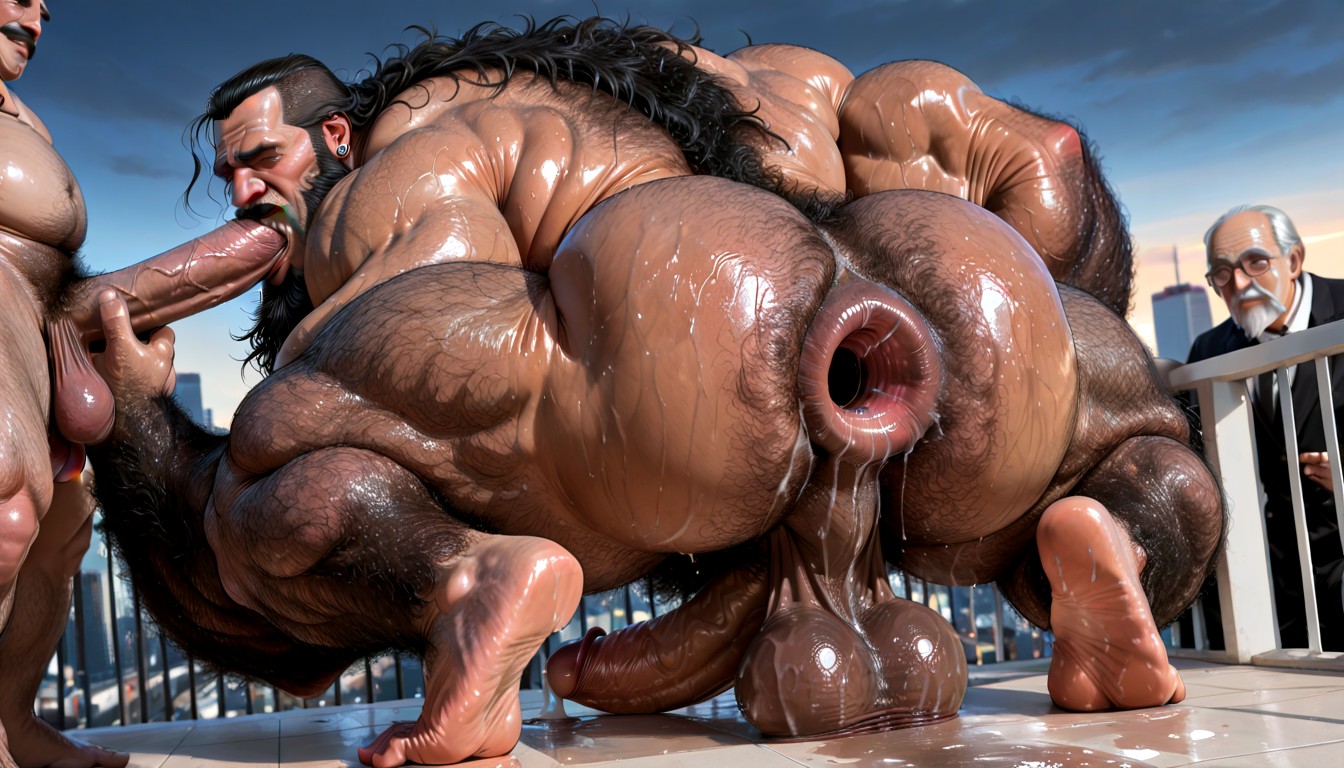 Dark Brown Skin, Hairy Body, Huge Gaping Anus ИИ гей порно