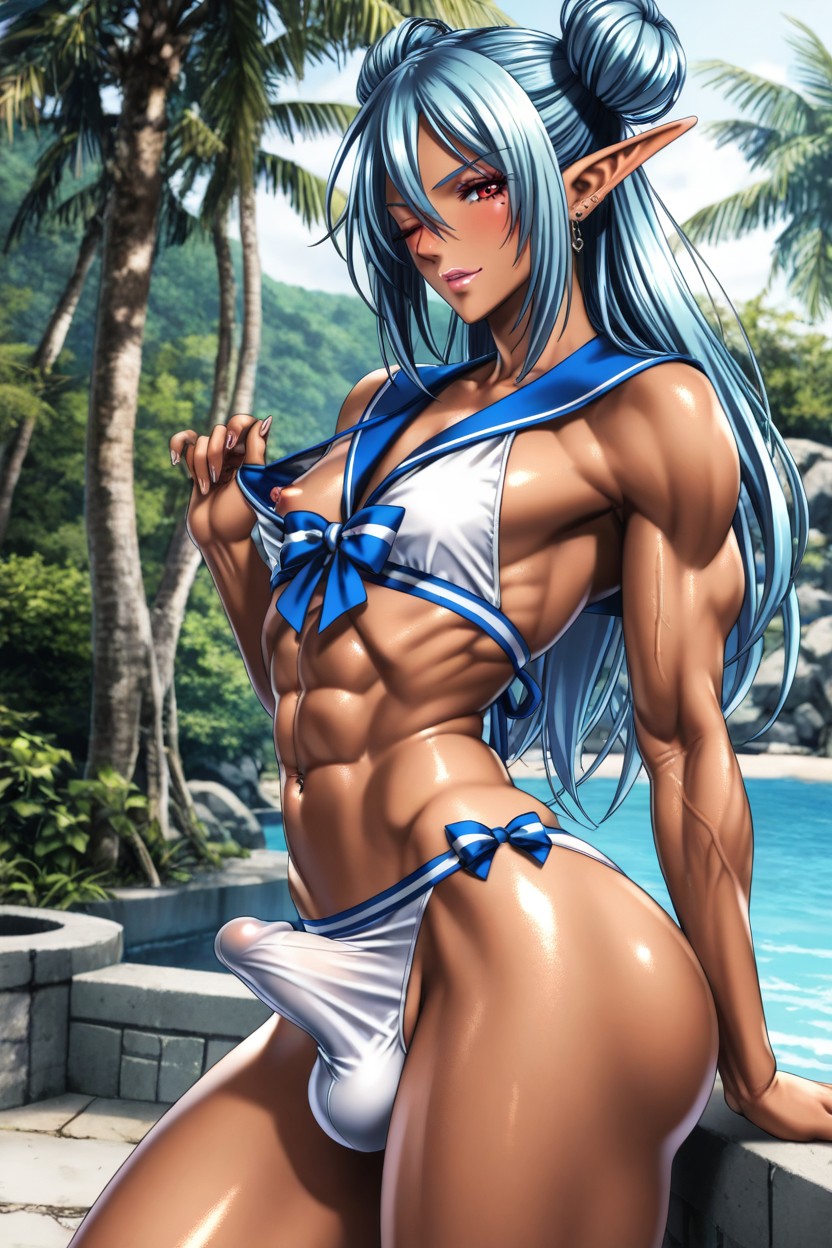 Breast Slip, Long Legs, Hair Between Eyes AI Gay Porn