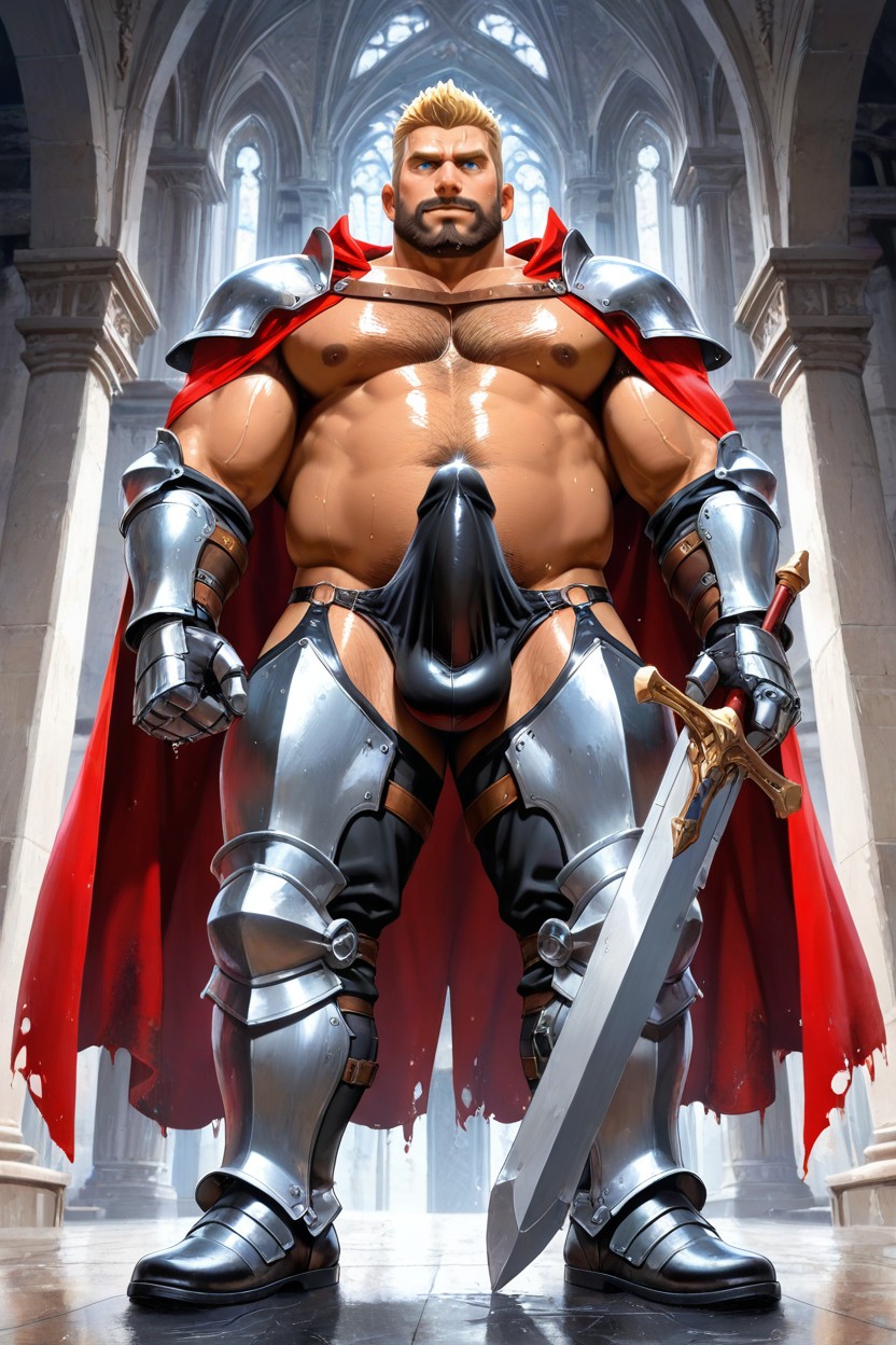 Blue Eyes, Clean Shaven, Holding Big Sword In Hand AI Gay Porn