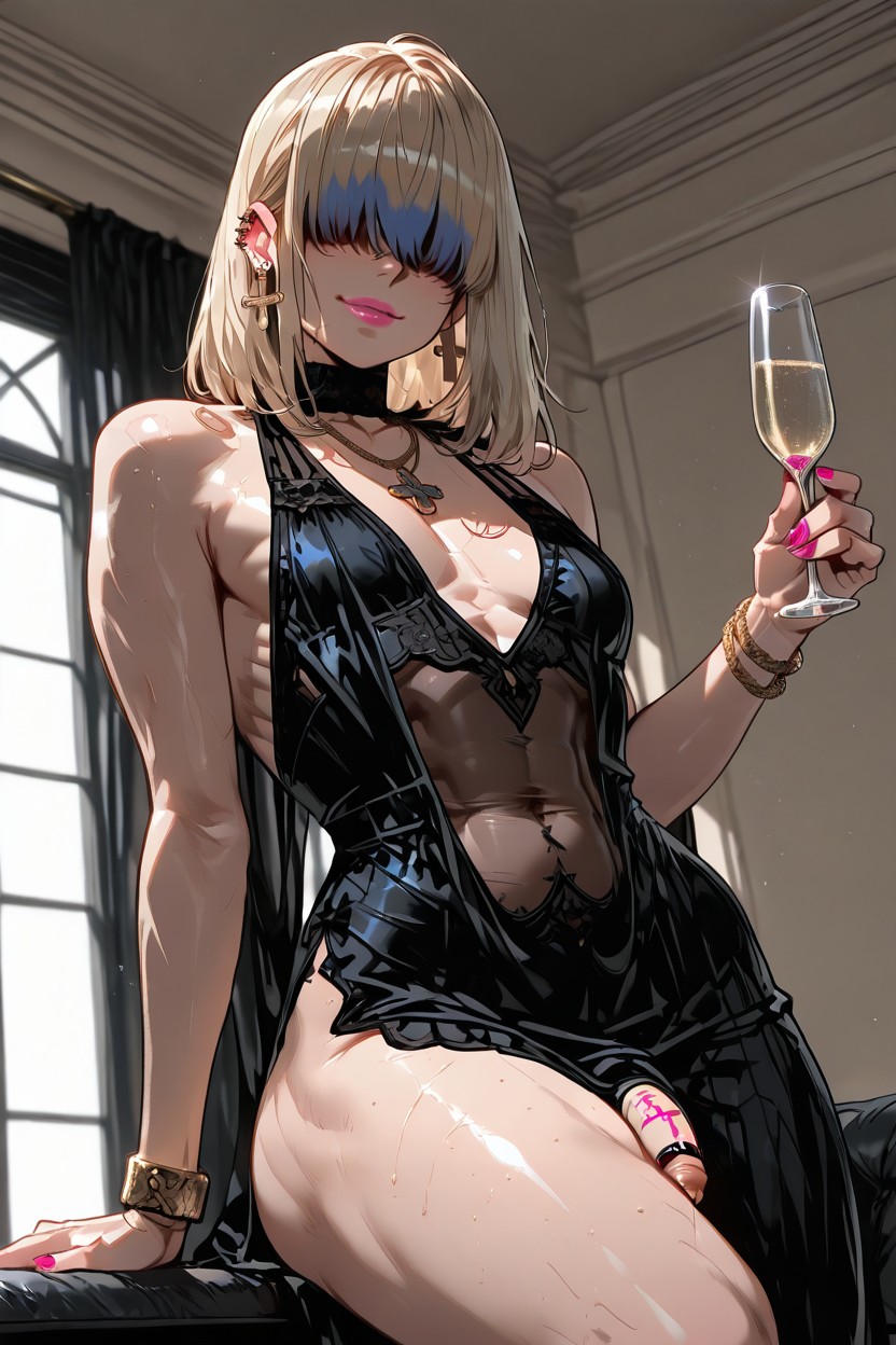 Pecs, Medium Length Blonde Hair, Happy AI Gay Porn
