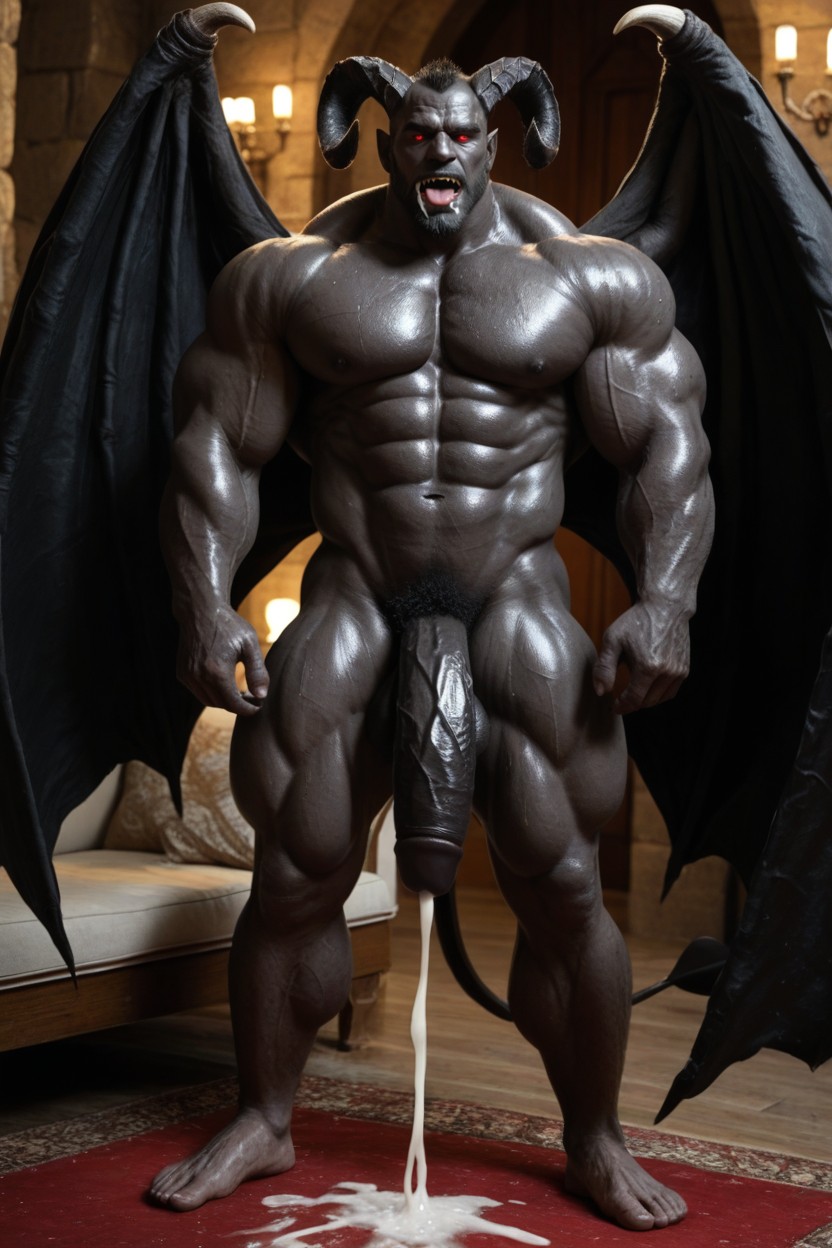 Naked, Big In Size, Black Demonic Monster AI Gay Porn